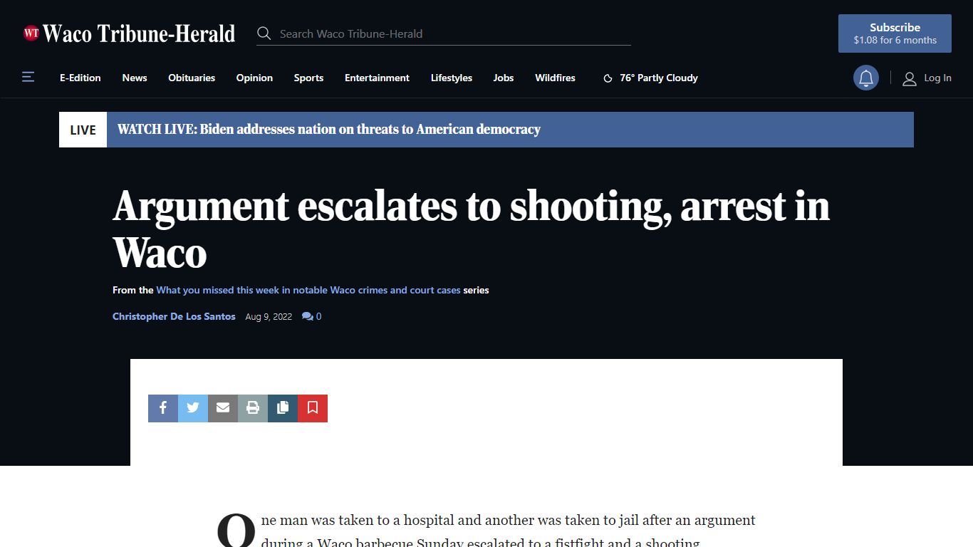 Argument escalates to shooting, arrest in Waco | Local Crime News ...